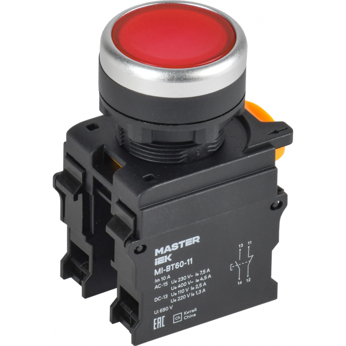 Кнопка IEK MASTER MI-BT60-11-3-22-K04 d=22мм 1NO+1NC красная MI-BT60-11-3-22-K004
