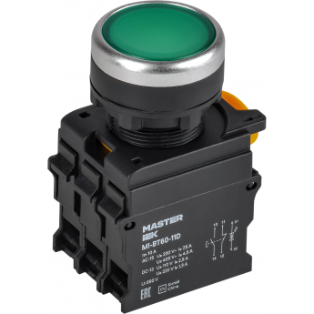 Кнопка с подсветкой IEK MASTER MI-BT60-11D-3-12-K06 d=22мм 1NO+1NC зелёная