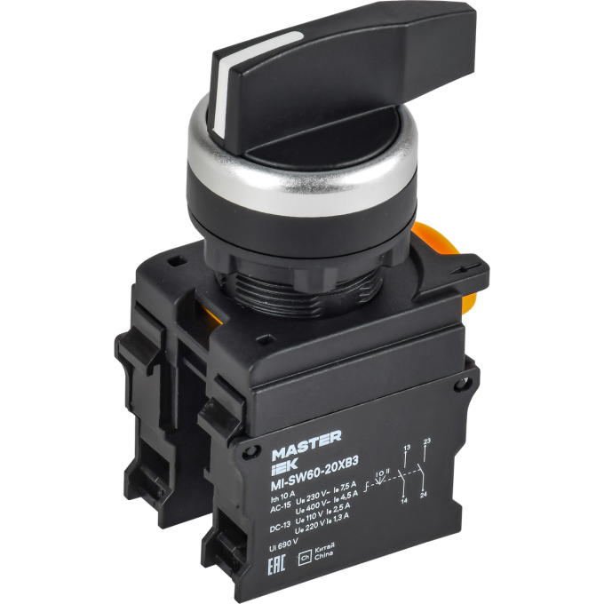 Переключатель длинная ручка на 3 положения IEK MASTER 2NO чёрный MI-SW60-20XB3-4-25-3-K02
