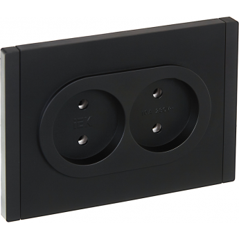 Розетка 2-местная IEK FORTEPIANO без заземления, с защитными шторками, безвинтовое крепление, 10А FP125 черный FP-R23-10-1-K02