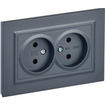 Розетка IEK BRITE РС12-2-БрМ 10А без заземляющего контакта и шторок, маренго BR-R20-10-K35-F Розетка IEK BRITE РС12-2-БрМ 10А без заземляющего контакта и шторок, маренго BR-R20-10-K35-F