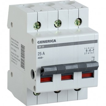 Выключатель нагрузки (мини-рубильник) ВН-32 3Р 25А IEK GENERICA - MNV15-3-025 Выключатель нагрузки (мини-рубильник) ВН-32 3Р 25А IEK GENERICA - MNV15-3-025